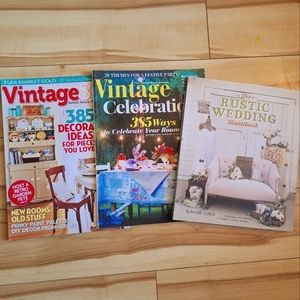 Rustic Wedding book and two vintage-inspired decor magazines